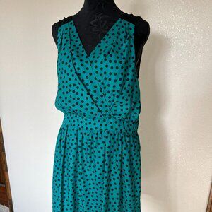 BCBGeneration Teal and Black Polka Dot Dress - Size 12